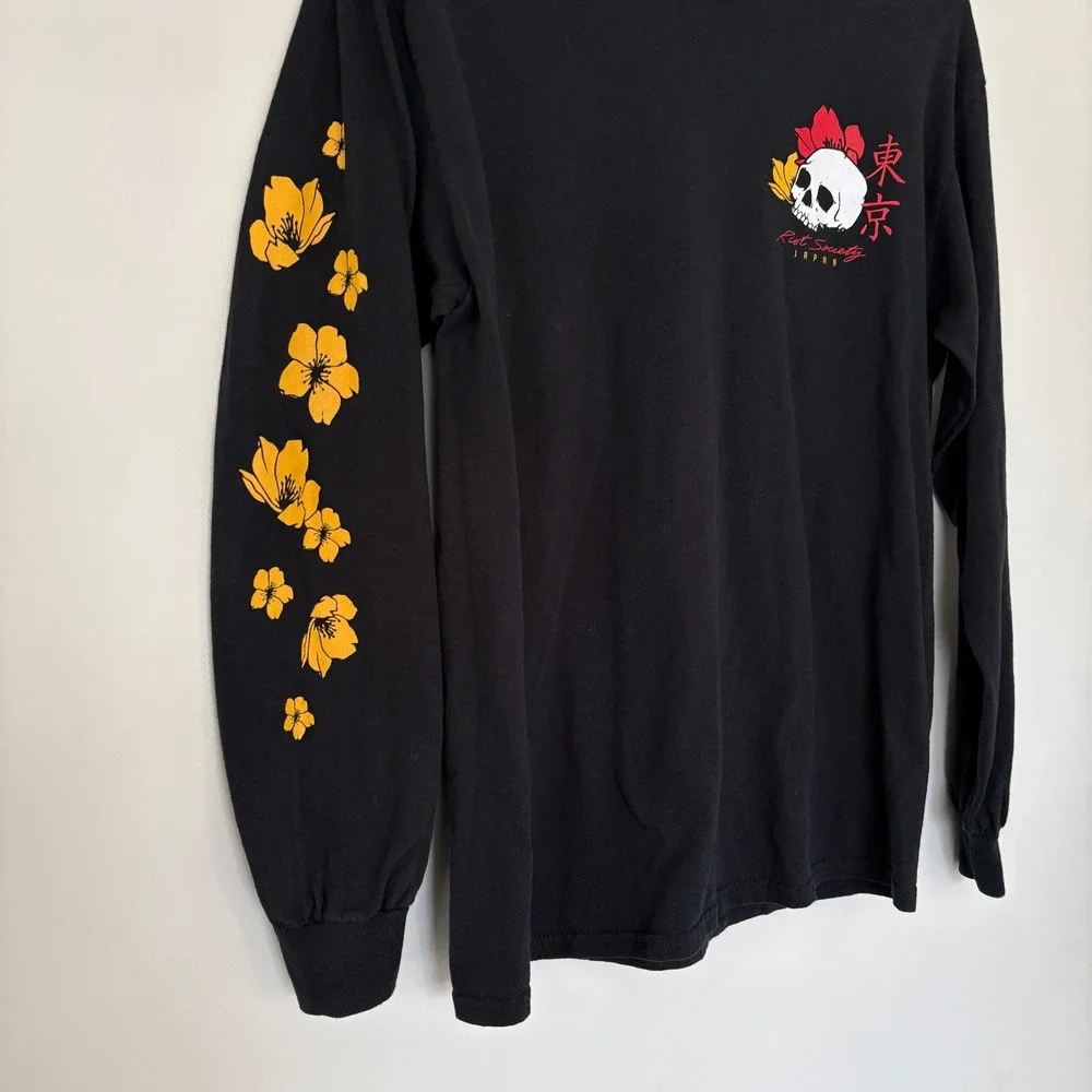 Riot Society Japan Skull Geisha Streetwear Long Sleeve T Shirt Black Mens Size M